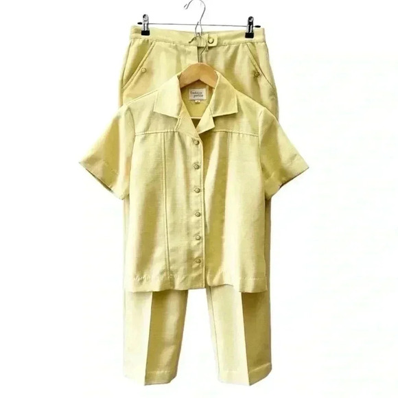Vintage Pantsuit Blazer Trousers Matching Set Yellow Size 8 Petite - Picture 1 of 16